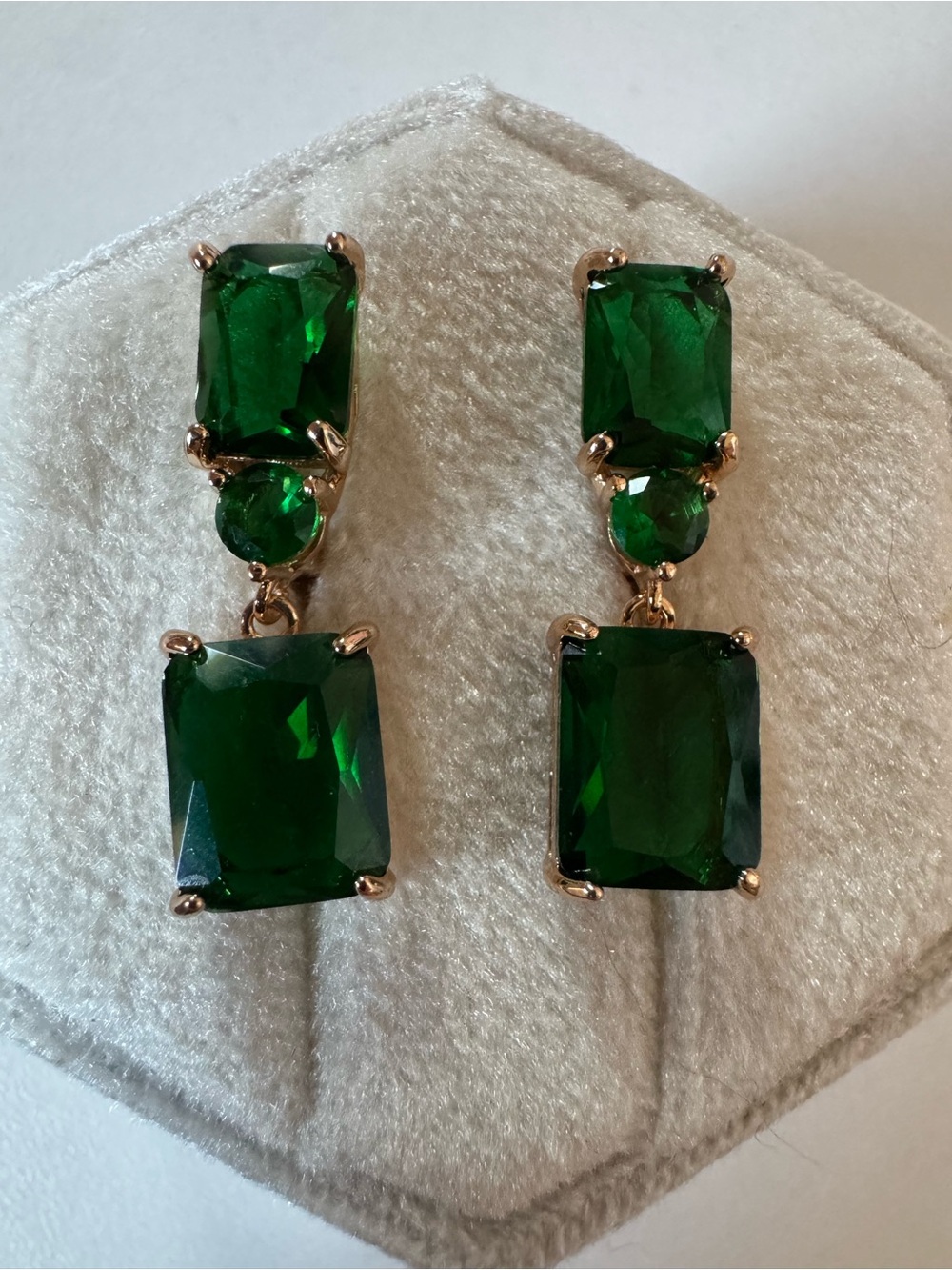 Gold Plated Dangle Green Stone Earrings